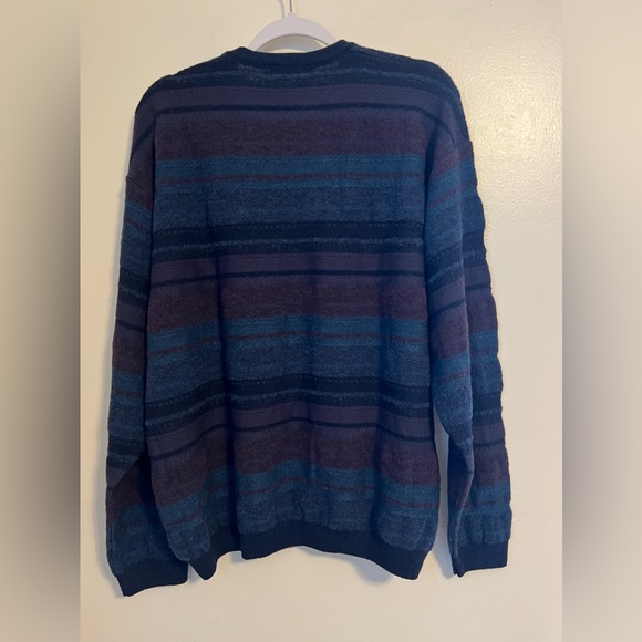 Lenor Romano Wool Blend Sweater Men’s Size L Crew Textured Dark Multi Stripe USA - Picture 3 of 7